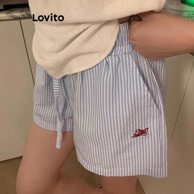 Lovito Phong cách thường ngày Quần Short Sọc Thêu Ngắn Cho Nữ LNA68300