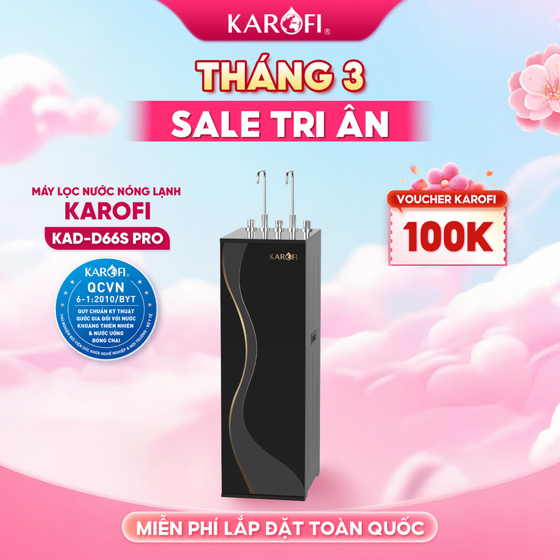 Máy lọc nước nóng lạnh RO Mỹ 11 lõi Karofi KAD-D66S Pro - Bổ sung lõi Hydro ion Kiềm - Lắp đặt miễn phí toàn quốc