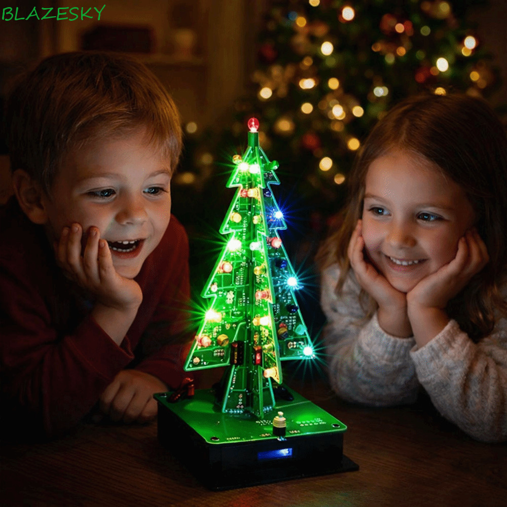 Bộ cây thông Noel LED 3D BLAZESKY, Bộ thực hành hàn LED màu đỏ xanh vàng vàng LED Đồ chơi nhấp nháy 