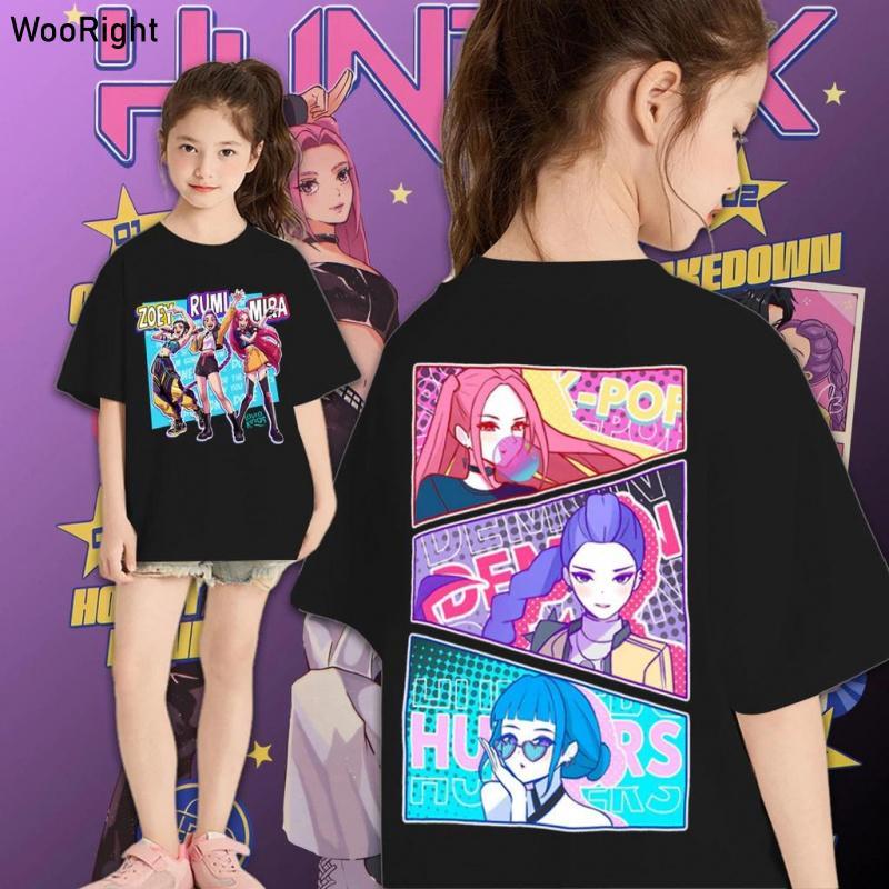 (Form nhỏ, nên tăng 1 size) Truy tìm Kpop trẻ em Huntrix Rumi Zoey Mira Huntrix Áo thun nữ 100% cott