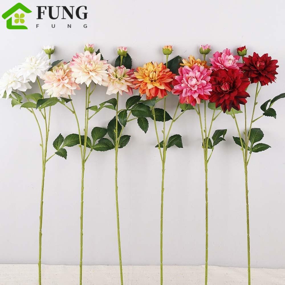 FUNG Mô Phỏng Big Dahlia, Real Touch Handmade Nhân Tạo Hoa Dahlia, Bình Trang Trí 76cm Thực Vật Giả 