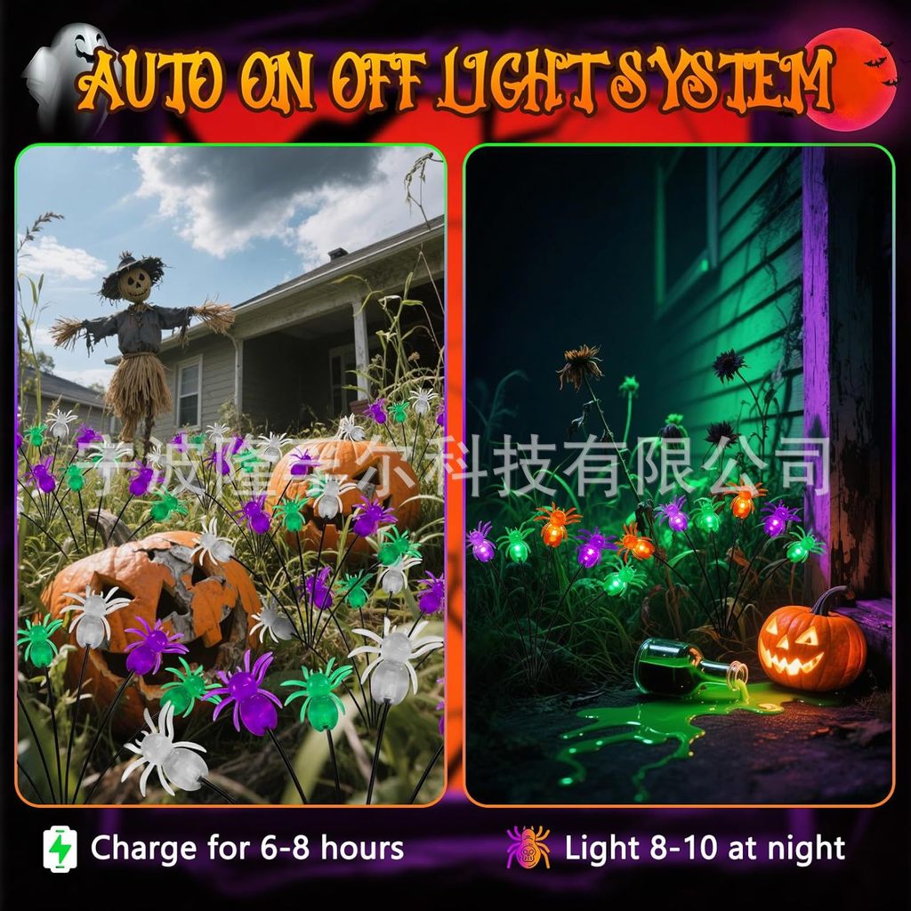 Hot Item Halloween Trang Trí Nhện Xoay Ánh Sáng Năng Lượng Mặt Trời Gió Cắm Đất Nhện Bát Bí Ngô Bãi 