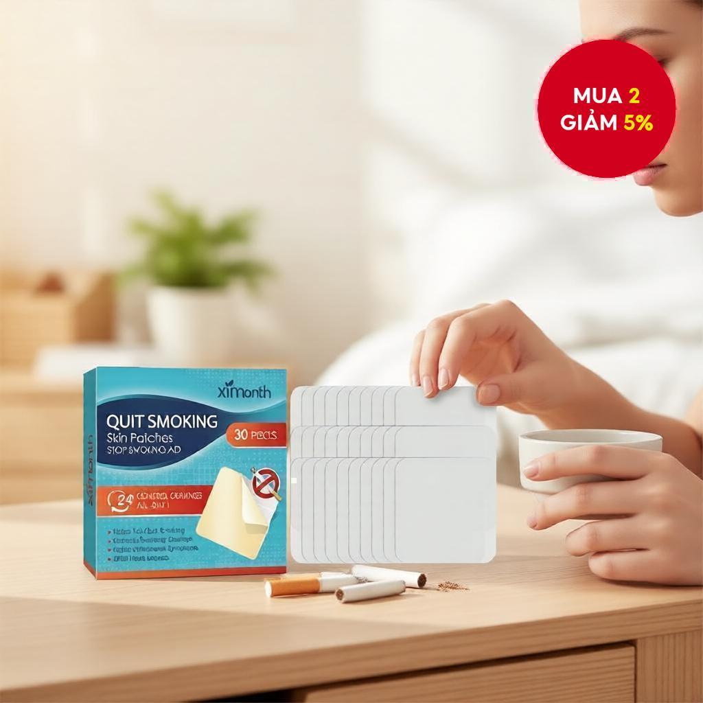 30 miếng dán cai thuốc lá 7mg, hỗ trợ chống thèm, dễ sử dụng, miếng dán nicotine hiệu quả