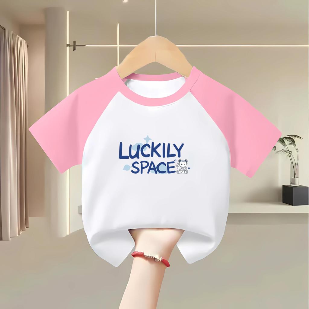 Size up, round neck tee, short sleeves, boys and girls, should increase 1 size