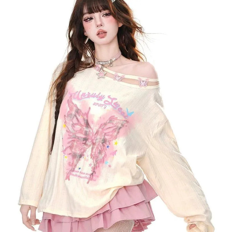 Áo thun nữ xuân hè thiết kế ngọt ngào thêu bướm - KellyKitty Amnesia