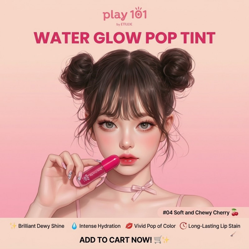 play 101 by ETUDE Water Glow Pop Tint (4 Colors) | Dewy Glass Lip | Authentic K-Beauty
