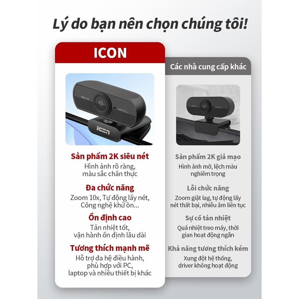 【Hàng thật】Webcam 2K Livestream có Mic cho PC, Laptop, Trợ sáng cực tốt, webcam pc, cam máy tính pc,