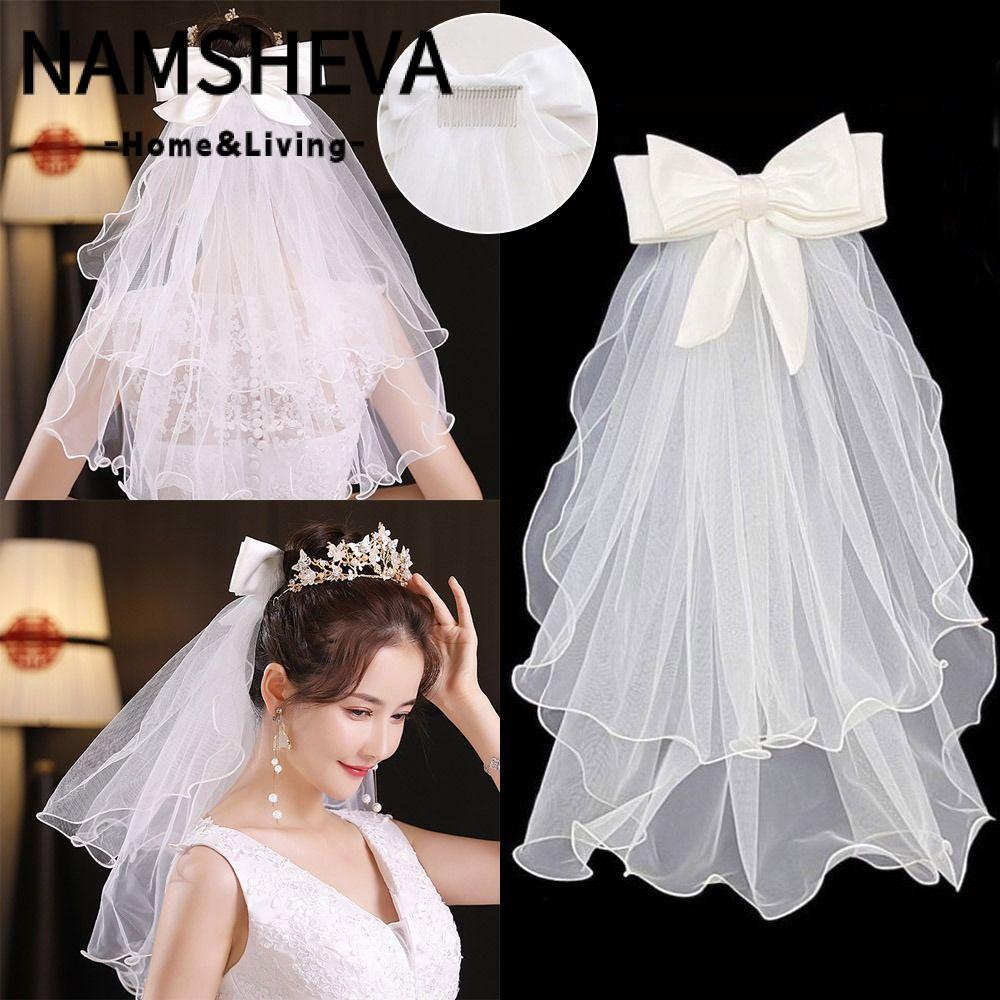 NAMSHEVA Veil Cưới Trắng Ngà Two-Layer Tulle với Edging Ren