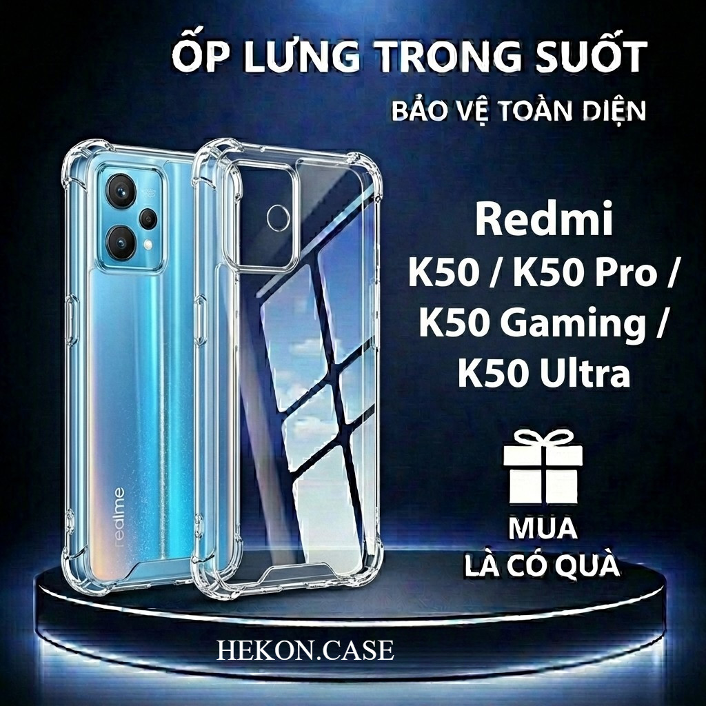 Ốp lưng chống sốc Redmi K50 /K50 PRO /K50 GAMING/ K50 ULTRA trong suốt, silicon, bảo vệ camera-HEKON