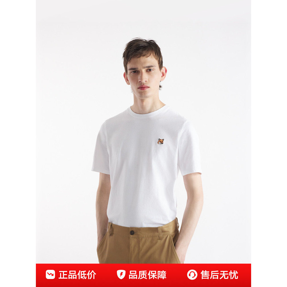 Maison Kitsune áo thun xuân-hè cổ tròn tay ngắn thiết kế đầu cáo retro