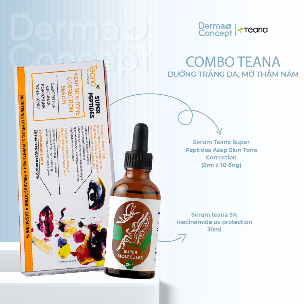 Combo Teana dưỡng trắng da, mờ thâm nám (Serum Teana ASAP + Serum Teana SM5 5% Niacinamide)