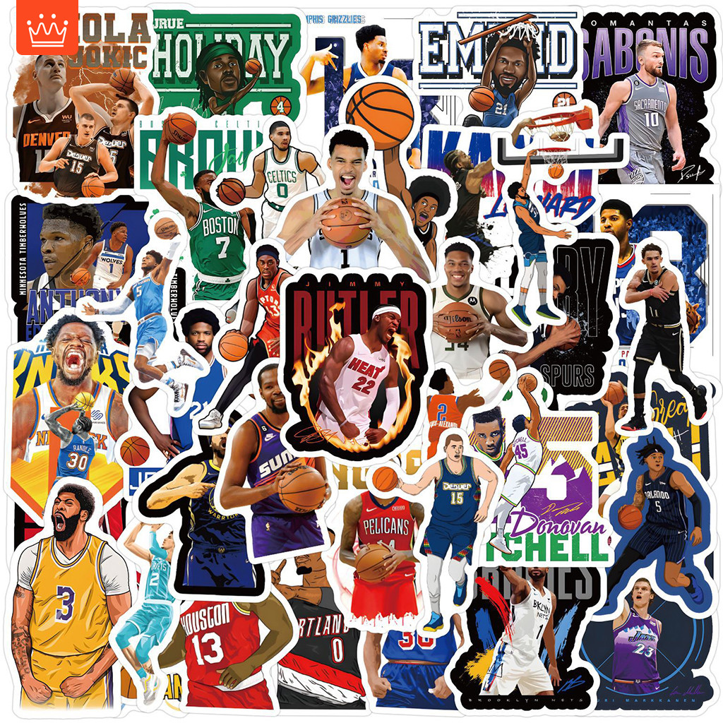 J· Bộ Sticker NBA Superstar B Hình Dán Chống Nước Nhãn Dán Tem Dán Graffiti Thể Thao Cho Trẻ, 52 tờ