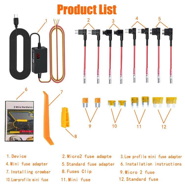 Dành Cho REDTIGER Loại C USB 12V 24V Đến 5V Dash Cam Bộ Dây Cứng Mạch Bảo Vệ Điện Áp Thấp Cho F7N F9