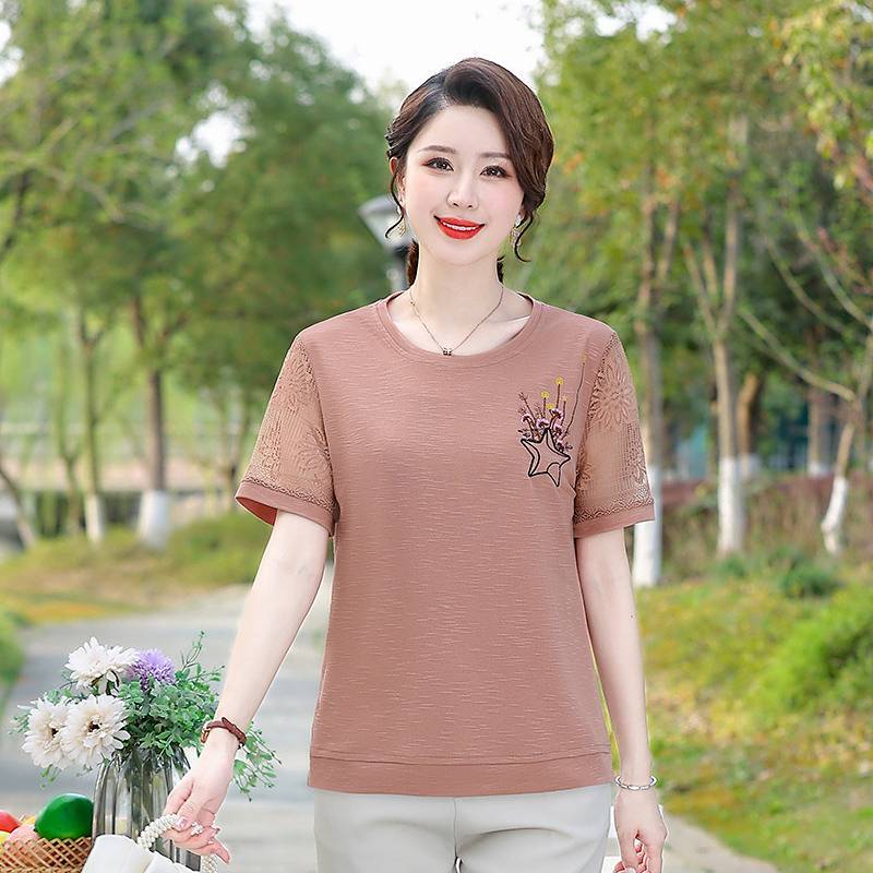 Middle-Aged and Elderly Women's Short-Sleeved T-shirt Mom's Small Shirt Summer Thin Big Mom Women's 