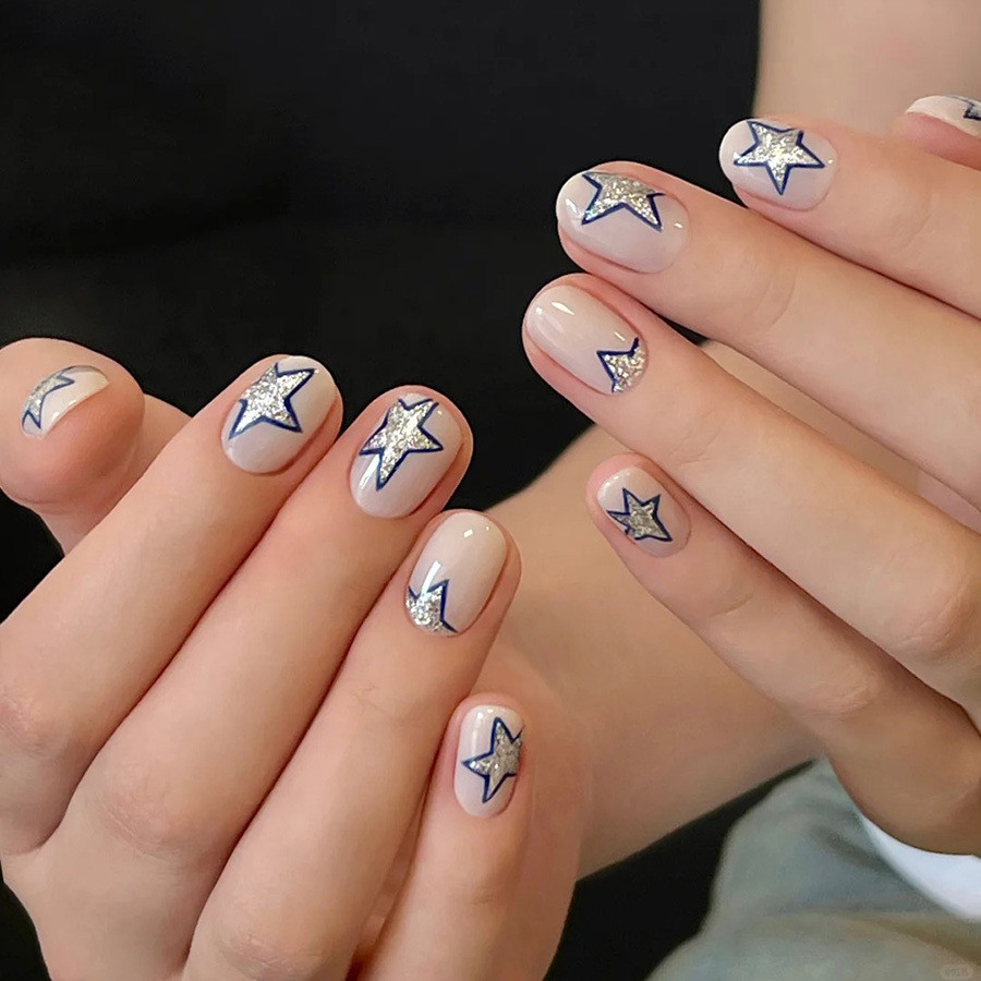 A3040 Set 24 móng tay giả kiểu pháp xinh xắn kèm 24 keo thạch dán móng tiện dụng