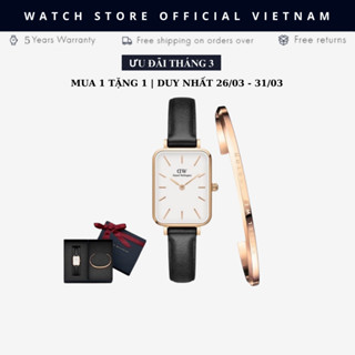 [Chính Hãng] Đồng Hồ Nữ Daniel  Quadro Sheffield White Dây Da, Size 22x26mm Kèm Vòng D . WCuff Chính Hãng