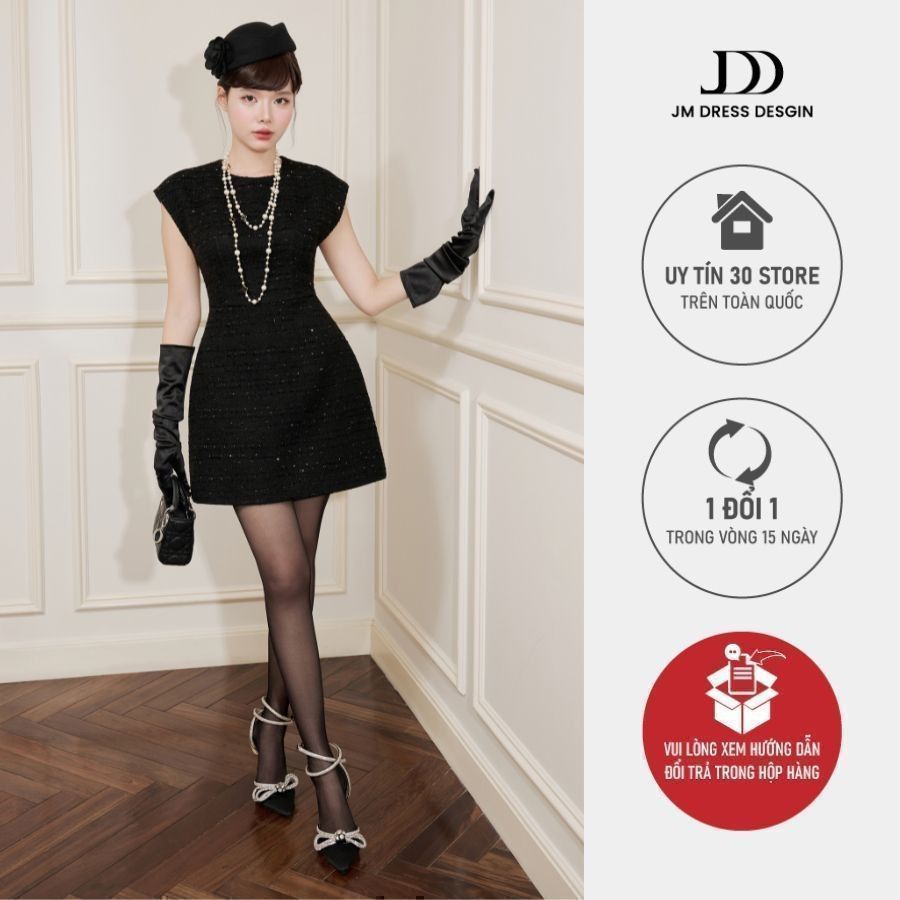 Đầm Cổ Tròn Tay Chờm Đắp Ren 1F19.2509TW Váy Tiệc Dáng A Phong Cách Little Black Dress RetroThiết Kế