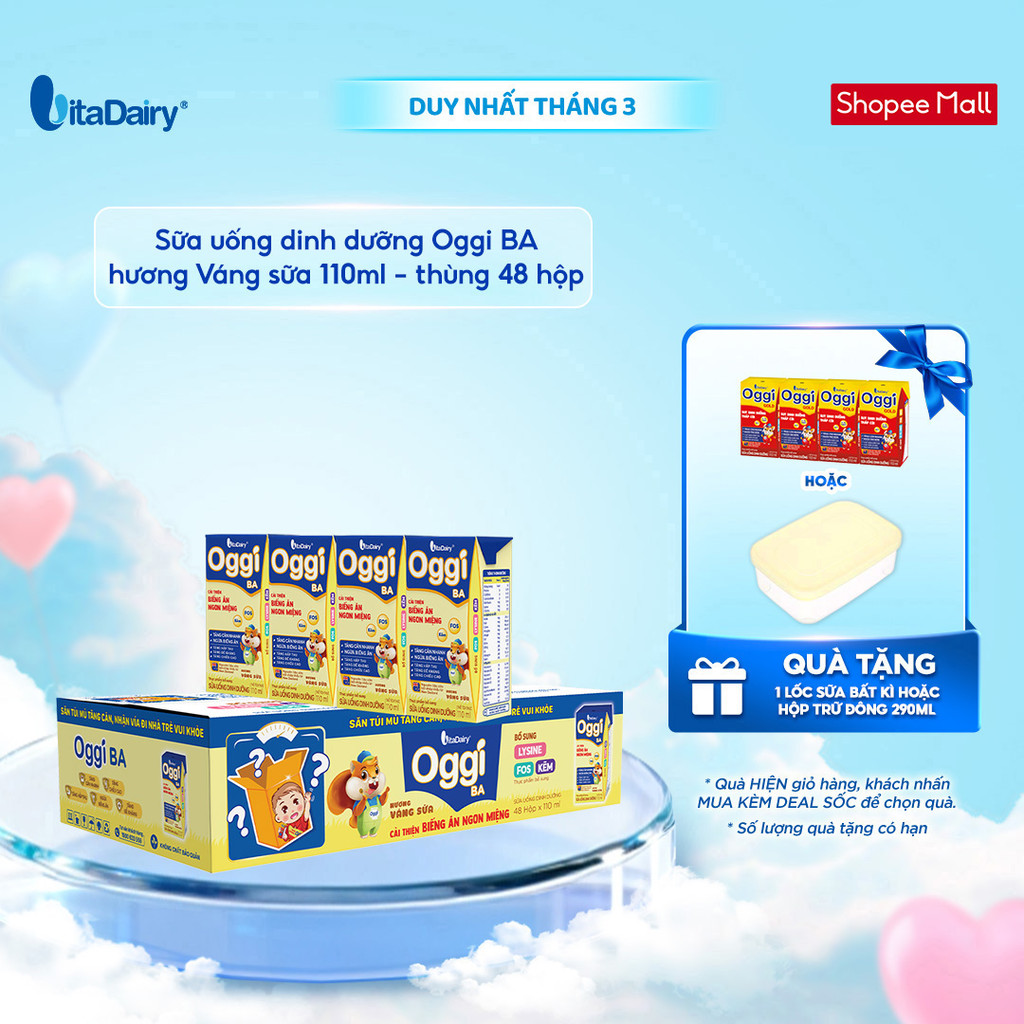 [THÙNG 48 HỘP] Sữa uống Oggi BA hương Váng sữa 110ml - Giúp bé tăng cân khoẻ, hỗ trợ phát triển toàn diện