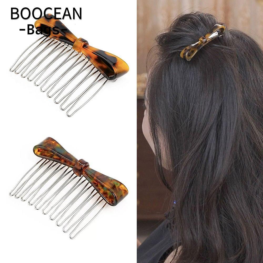 Kẹp tóc bên hông BOOCEAN, Lược chải tóc chèn ngược Acetate, Nơ thời trang 10 răng Kẹp tóc tạo kiểu t
