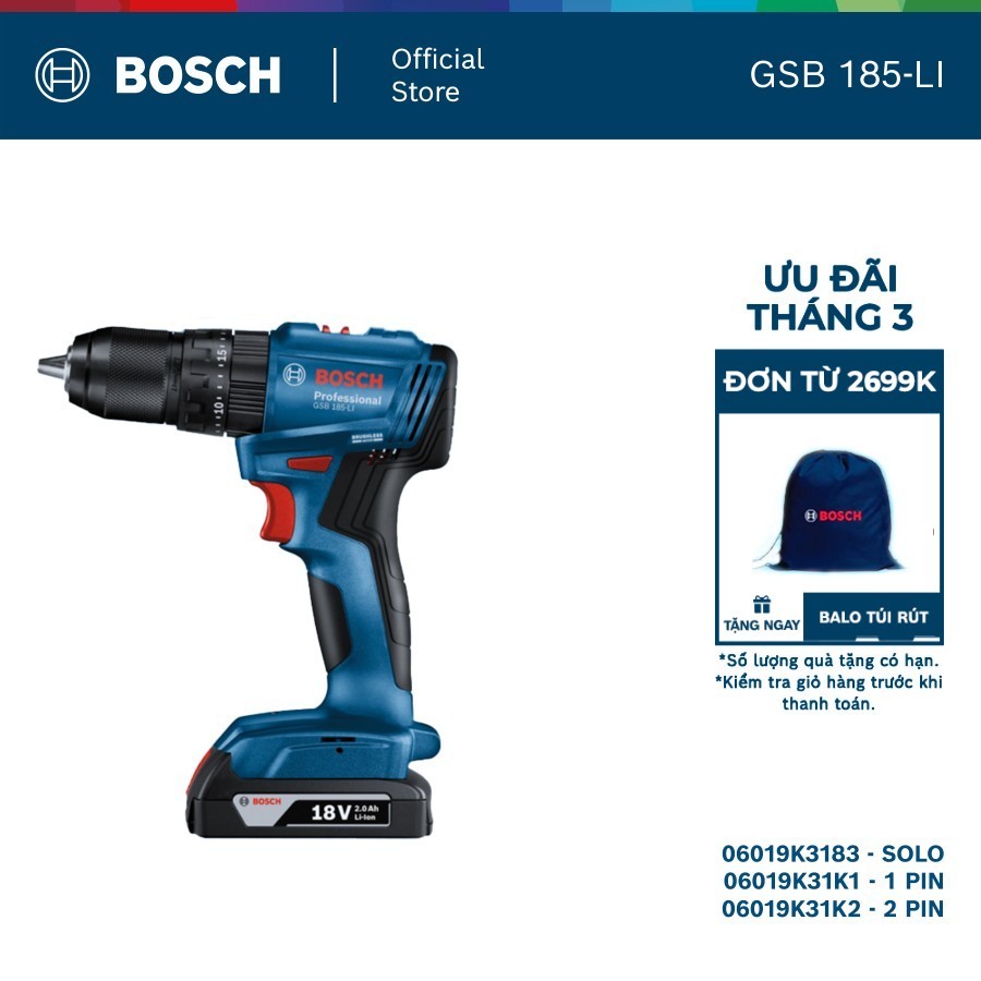 Máy khoan động lực dùng pin Bosch GSB 185-LI