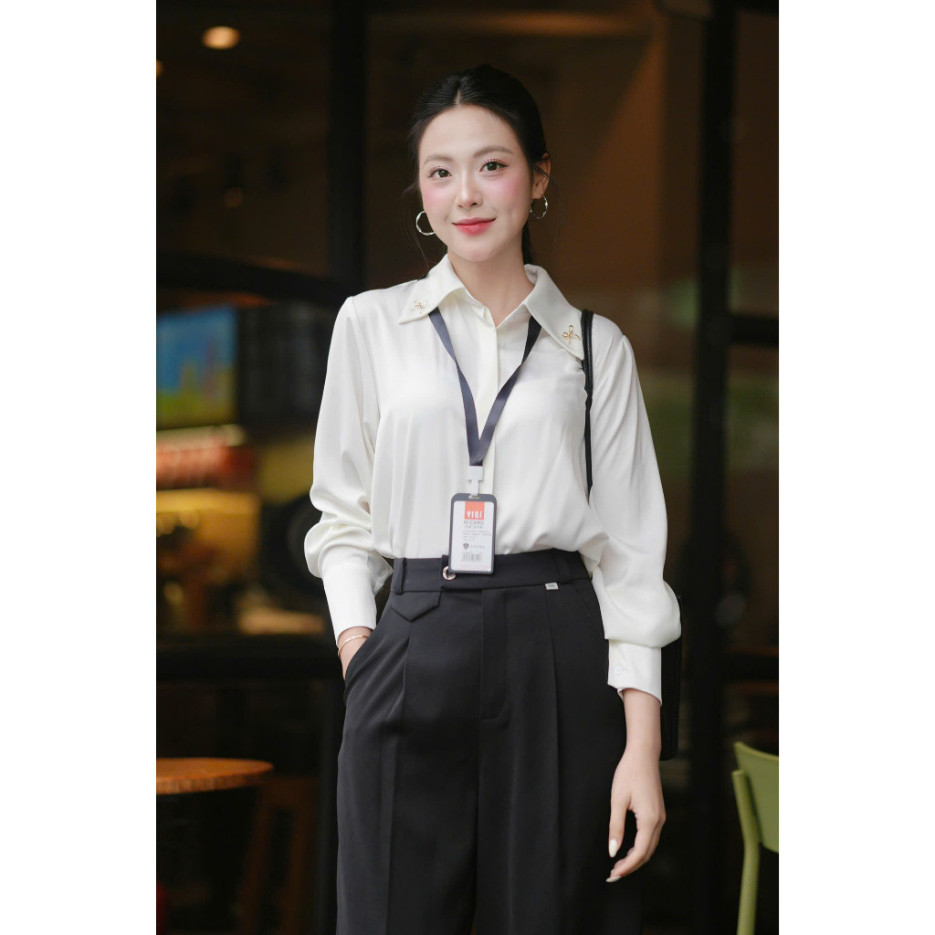 Áo sơ mi LA516 dáng suông phối nơ cài ve cổ | BigBuy360 - bigbuy360.vn