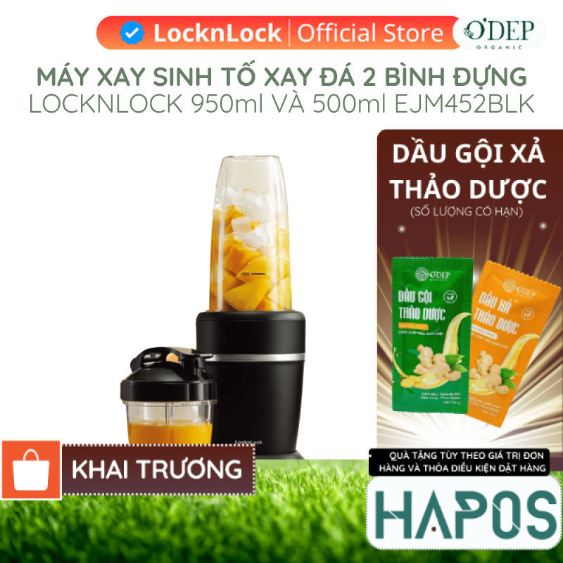 Máy xay sinh tố LocknLock Blender xay đá chống trượt 2 bình đựng 950ml và 500ml EJM452BLK - HAPOS HO