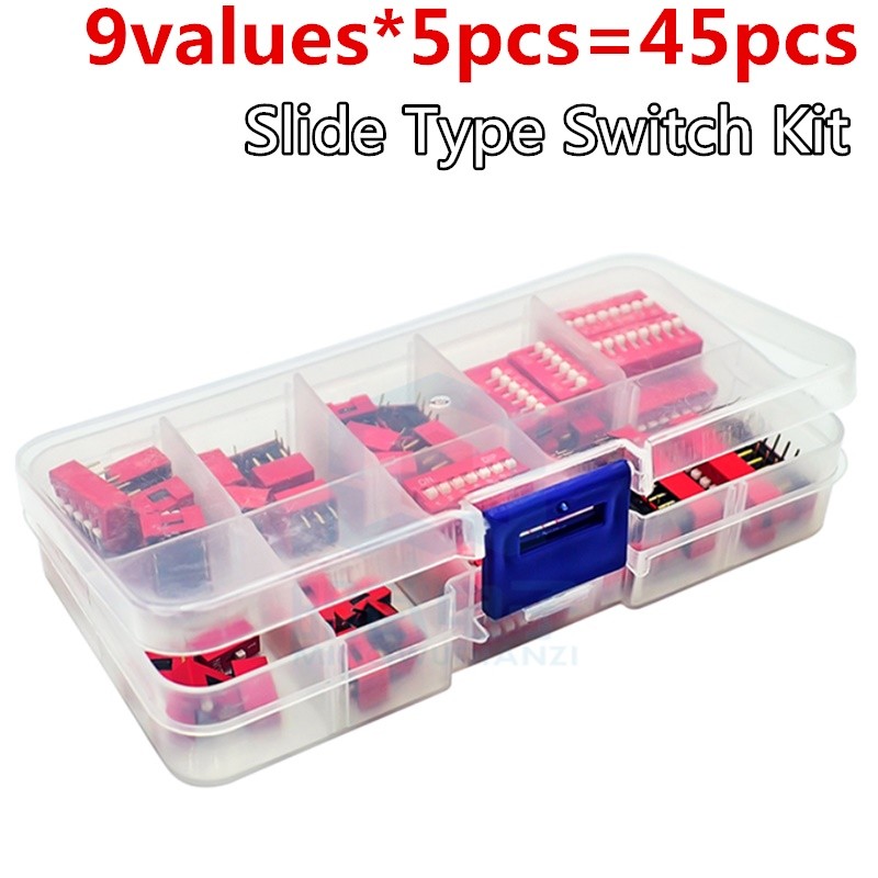 9values * 5 Cái = 45 Chiếc Công Tắc Loại Trượt 1 2 3 4 5 6 7 8 9 Bit 2.54mm Cách Vị Trí DIP Công Tắc