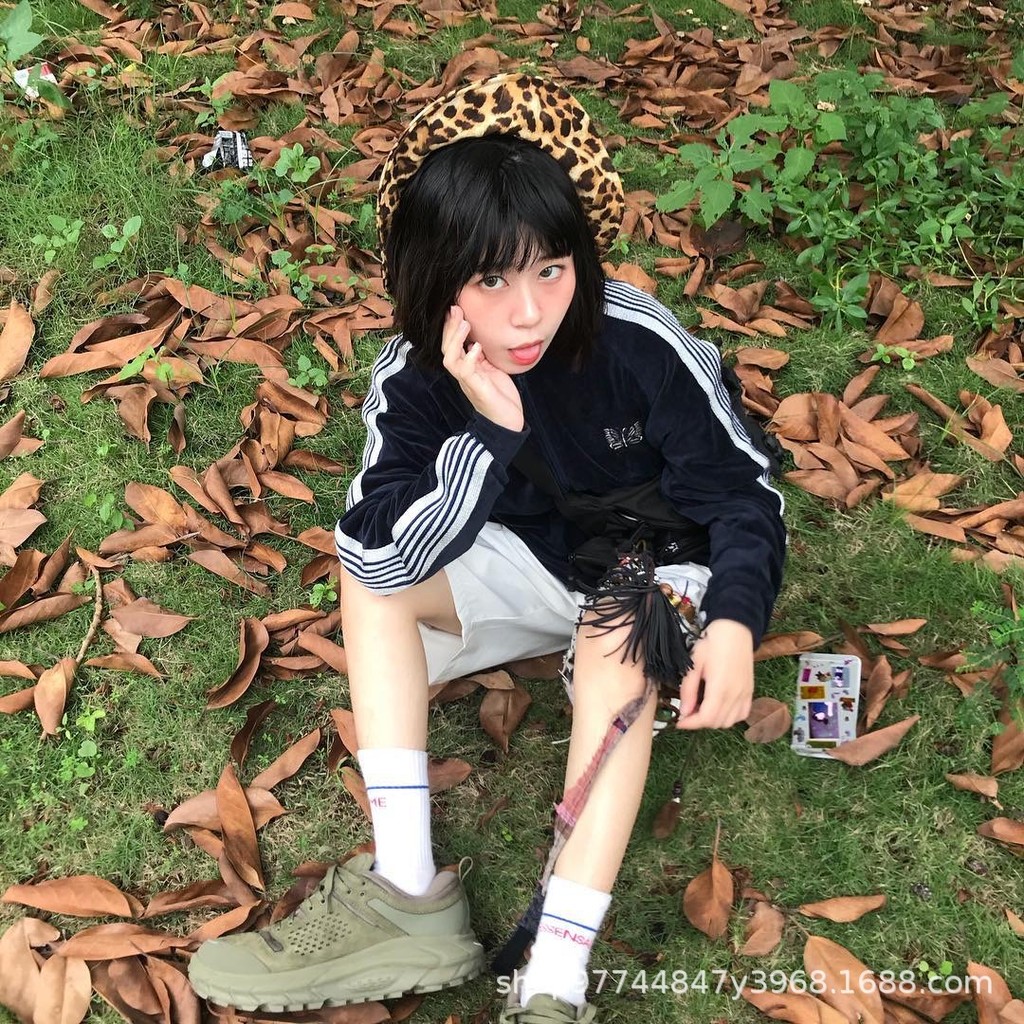 CNVA Needles track Blue and Silver Swan Velvet Striped Jacket Trendy Casual Coat for Men and Women