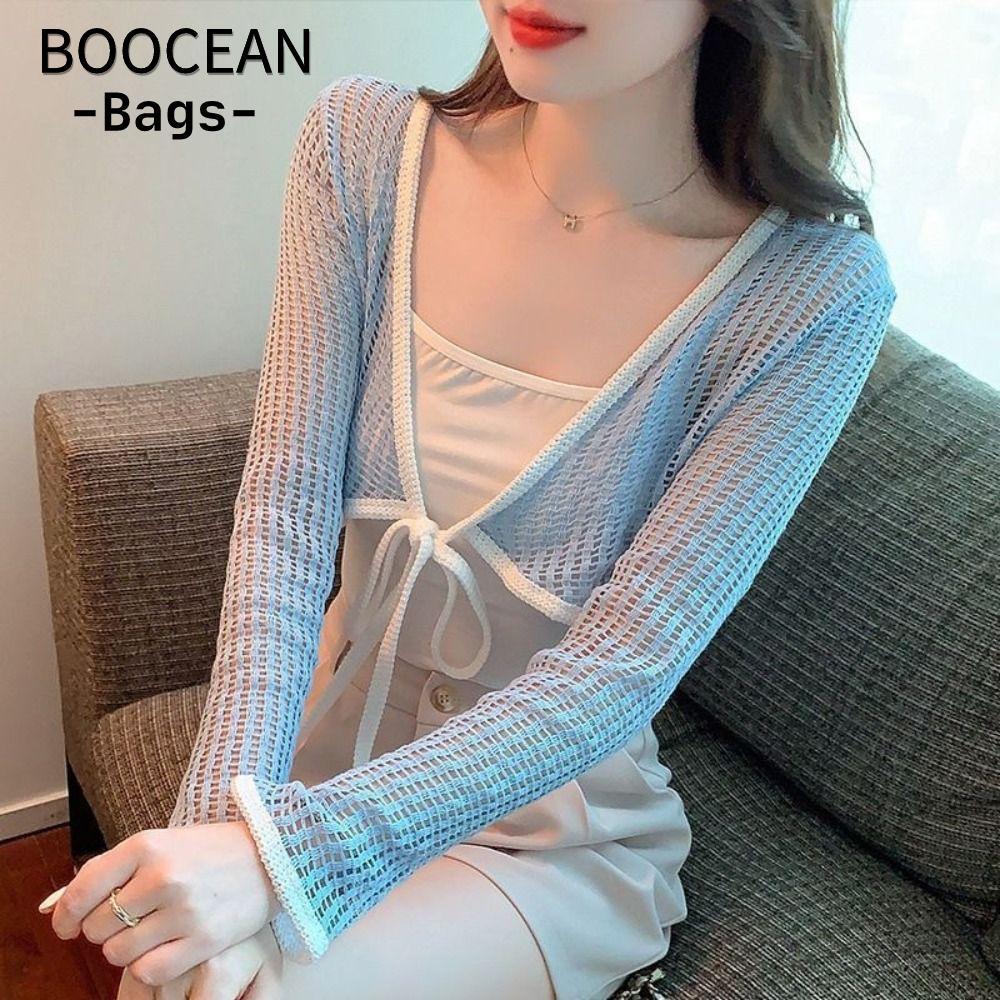 Áo Cardigan Mỏng Boocean từ Polyester, Áo Len Dài Tay Màu Trơn Cho Nữ