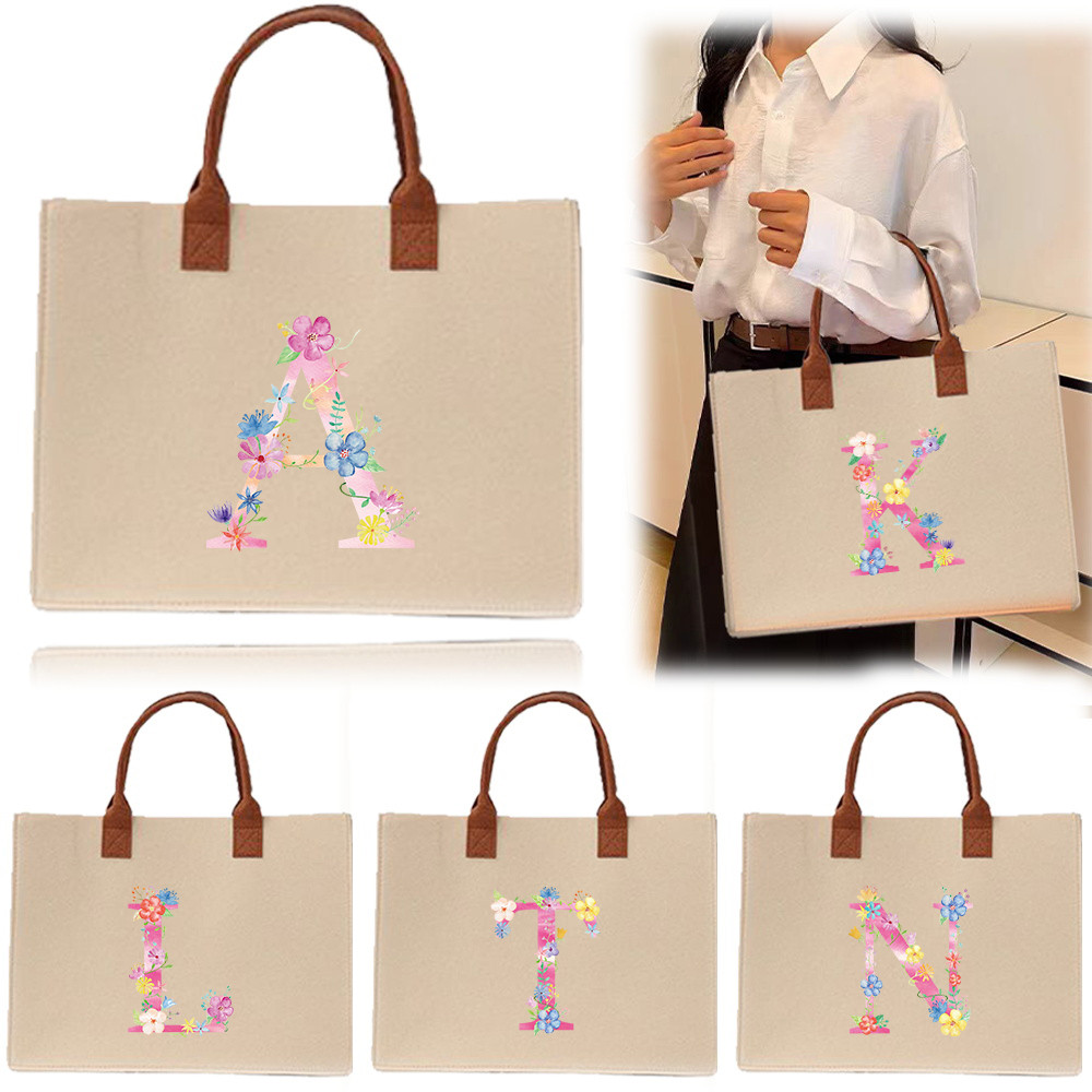 【Lowest price】 In stock Exquisite print Thickened Commuter shopping bag Large capacity Large felt to