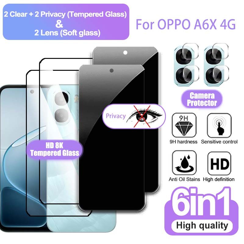 Phim Kính Cường Lực 6 TRONG 1 OPPO A6X 4G Riêng Tư & Phim Trong Suốt Cho OPPO A6X A6 A5 Pro A6X A6i 