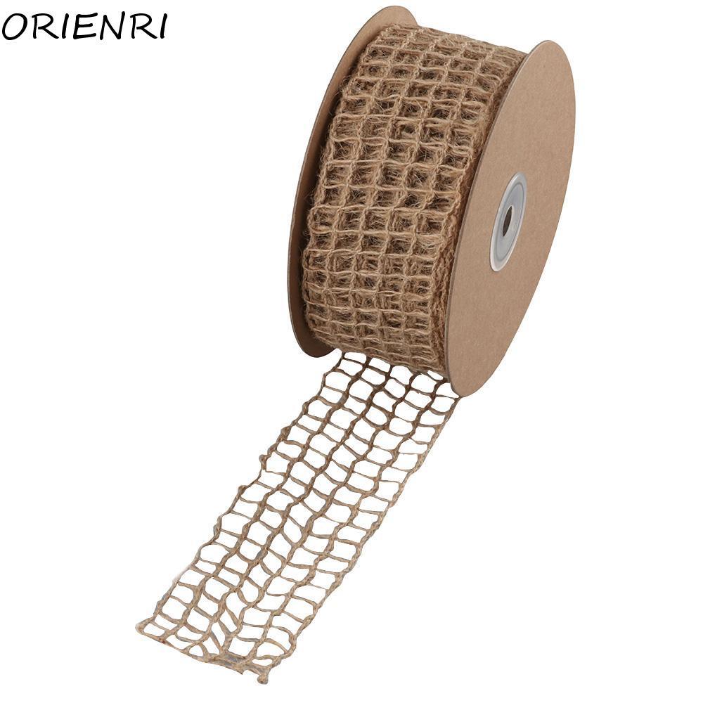ORIENRI 1 Cuộn Vải Bố Lưới, Ruy Băng Có Dây Đay Mộc Mạc, Dệt Mở 10 Sân 2 Inch Vải Ruy Băng Vòng Hoa
