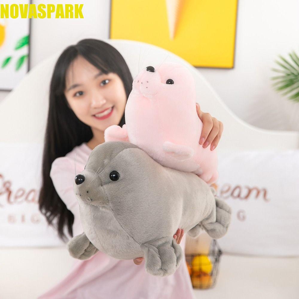 NOVASPARK Seal Búp bê sang trọng, Gối động vật Fluffy Seal Đồ chơi nhồi bông sang trọng, Ấm cúng san