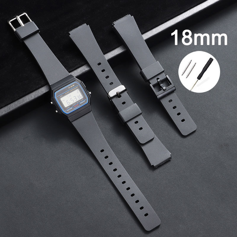 Dây đeo đồng hồ silicon mờ 18mm cho Casio F-91W MQ-27 MQ-38 MQ-95 Dây đeo đồng hồ điện tử màu đen Vò