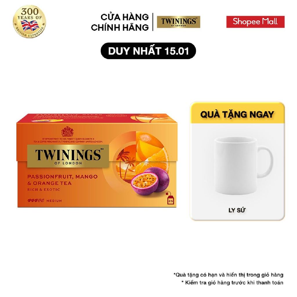 Trà Túi Lọc Chanh Dây Xoài Cam Twinings Passionfruit, Mango & Orange - Hộp 25 Gói 2G