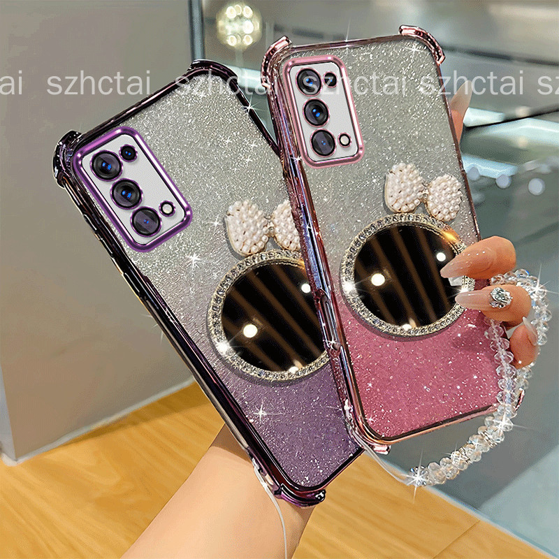 Ốp Lưng Cho OPPO RENO 5 5g / OPPO RENO 4 4G / reno5 4G Vỏ Điện Thoại Kim Cương Nơ Trang Điểm Gương M