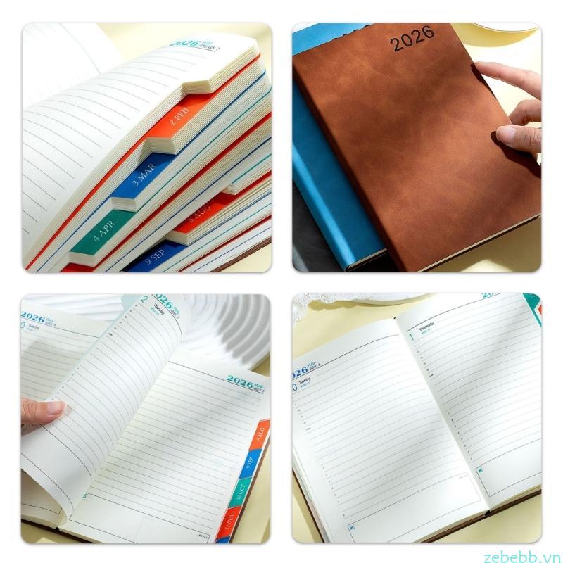 Zebebb 2026 Daily Planner Softcover Leather Academic Planner với dấu hàng tháng đầy màu sắc