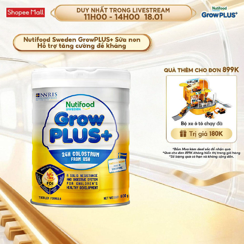 Sữa bột Nutifood GrowPLUS+ Sữa Non Trên 1 tuổi -  24h hỗ trợ tăng đề kháng (Lon 800g)