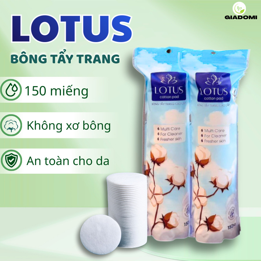 Bông Tẩy Trang Lotus 150 Miếng 100% Cotton Thấm Hút Tốt, Siêu Mềm Mịn, Tẩy Sạch Lớp Trang Điểm AILEE