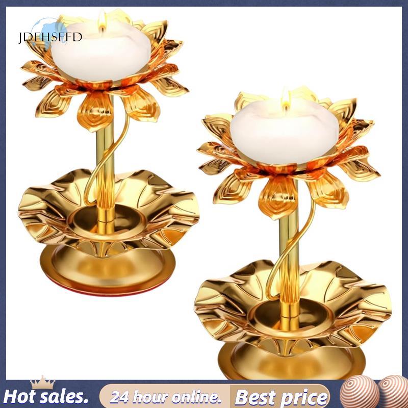 [jdfhsffd] Kim loại để giữ nến Diwali Lotus 2 miếng Diya để trang trí đèn Diwali Pooja Ghee