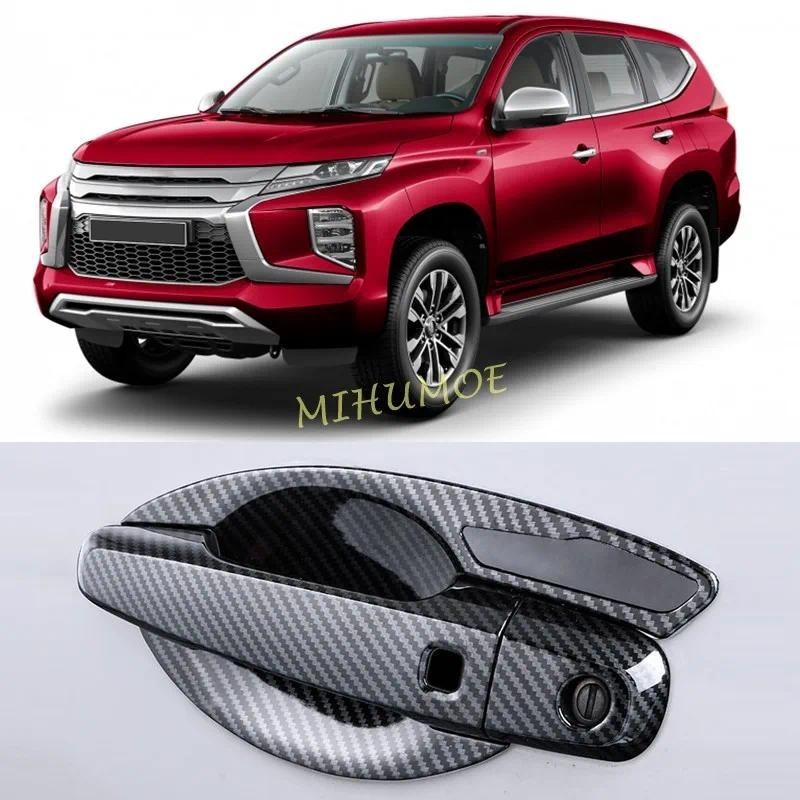 Vỏ bọc tay nắm cửa bằng sợi Carbon + Bát cốc vòm Viền cho 2016-2025 Mitsubishi Pajero Sport Montero 