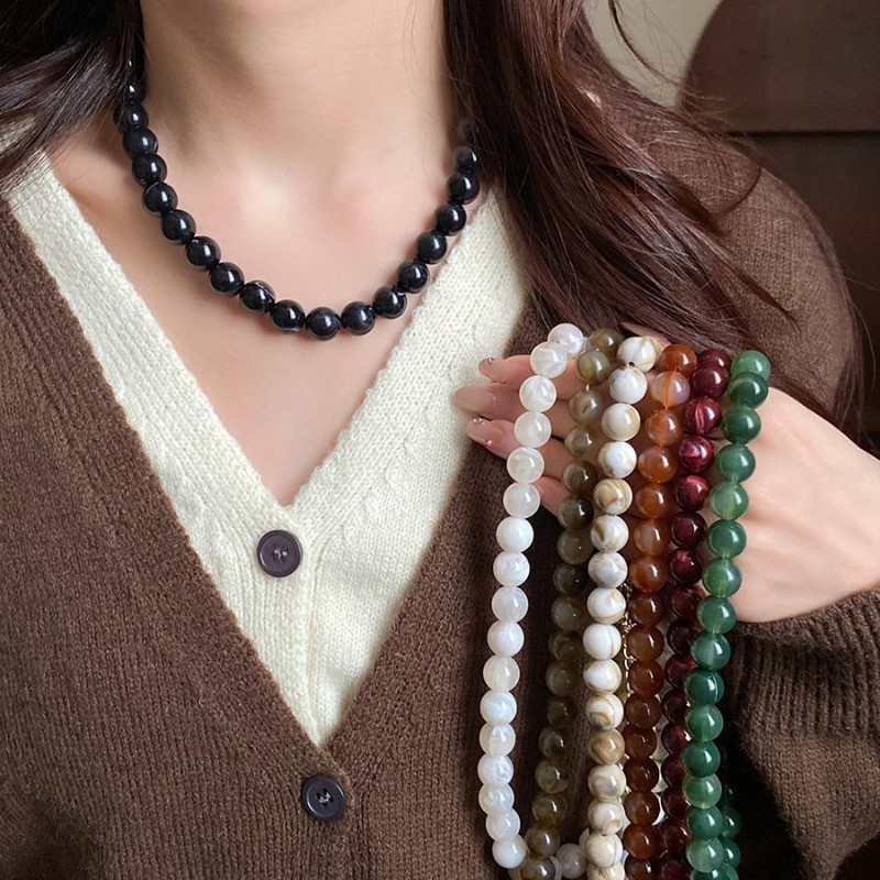 Phong Cách Dân Tộc Acrylic Hạt Vòng Cổ Thời Trang Retro Xương Đòn Dây Xích Niche Thiết Kế Phụ Kiện Cho Nữ