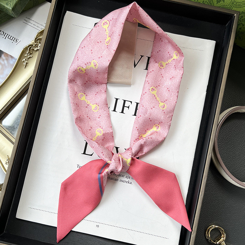 Horsebit Silk Scarf Mulberry Silk Long Narrow Neck Scarf Tie Bag Ribbon twill Scarf g Ribbon