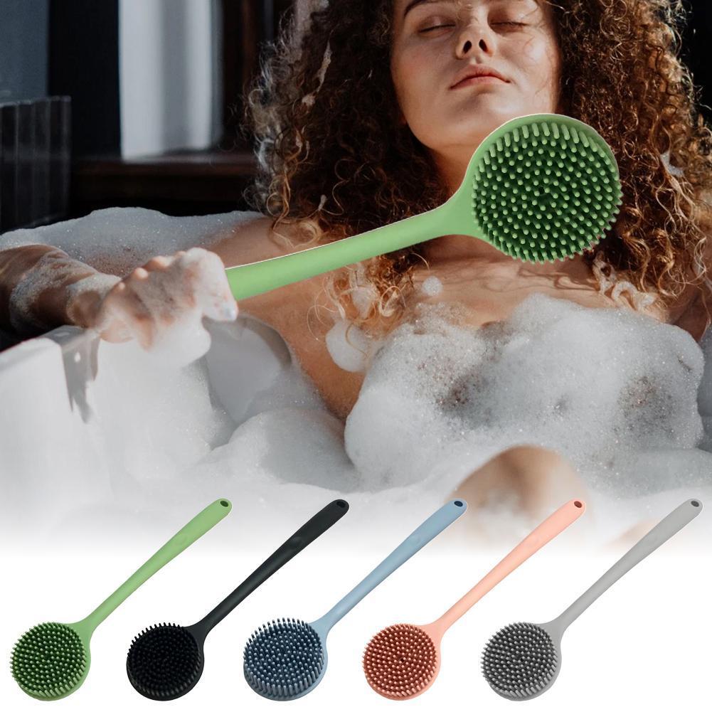 Máy chà sàn lưng silicon hai mặt, Bàn chải tắm tẩy tế bào chết tay cầm dài có tay cầm chống mài mòn 