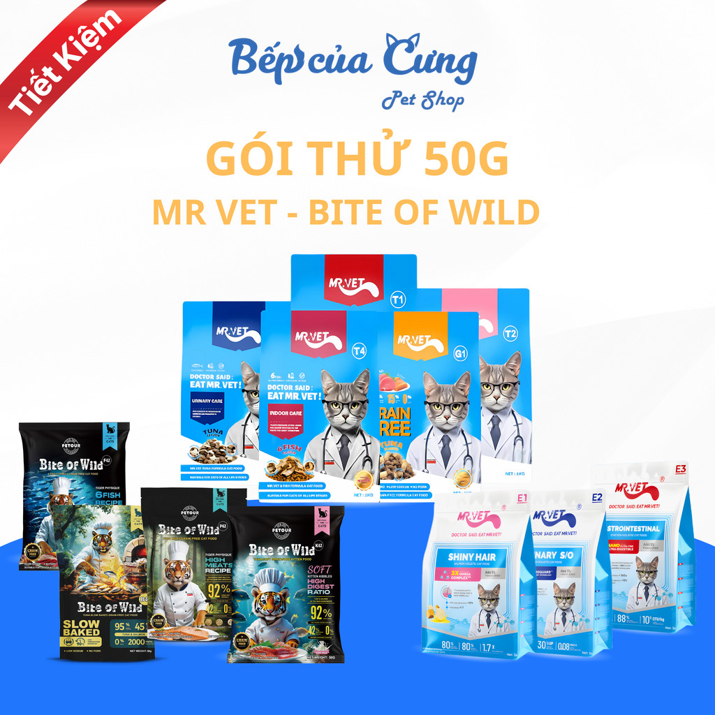 [50g] Hạt Cho Mèo MRVET/Mr.vet Gói Sample Dùng Thử, Túi tiện lợi ,Túi du lịch MRVET - Bếp Của Cưng