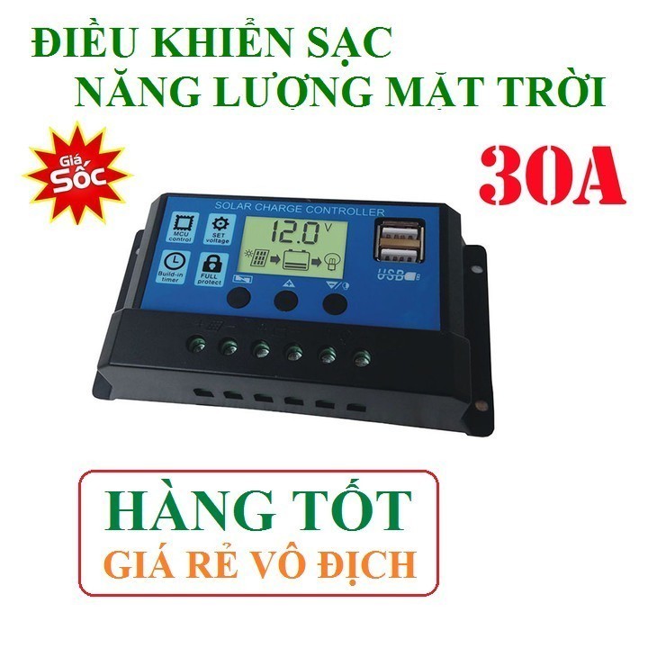 Điều Khiển Sạc Năng Lượng Mặt Trời TEKI PWM 10/30A 12V 24V Solar Charge Controller