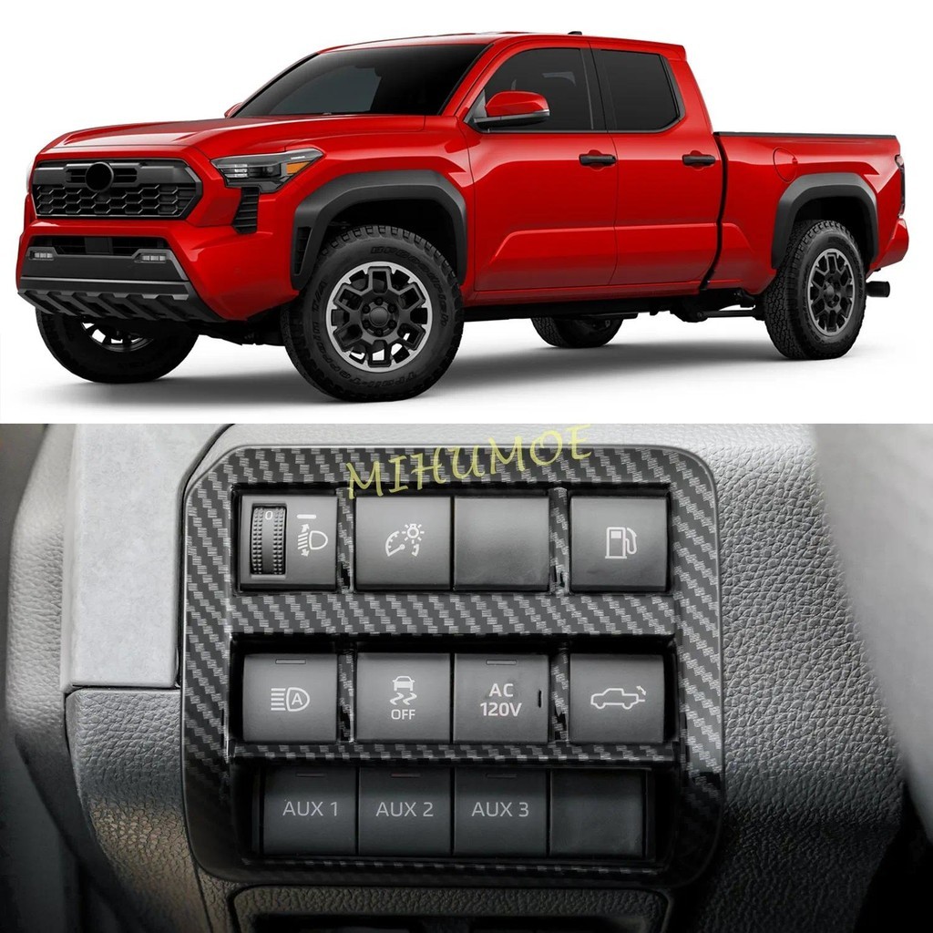 LHD Sợi Carbon Nội Thất Đèn Pha Công Tắc Nút Khung Bao Viền Cho Xe Toyota Tacoma 2024 2025 4Runner 2
