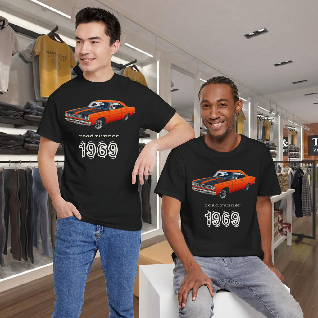 Áo thun cotton nguyên chất phong cách mới, thiết kế in hình Moca-1969 Plymouth Road Runner