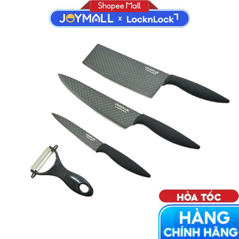 Bộ Dao 4 Món Chống Dính LocknLock CKK104S4, Hàng Chính Hãng, Thép Không Gỉ, 3 Dao 1 Lưỡi Bào-JoyMall
