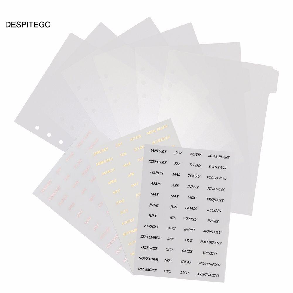 DESPITEGO Binder Index Dividers Văn phòng phẩm Nhãn dán máy tính xách tay PVC cho A5 / A6 Notebook B